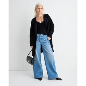 J. Crew Juliette Collarless Sweater Blazer Black‎ Medium Longline Wool Blend